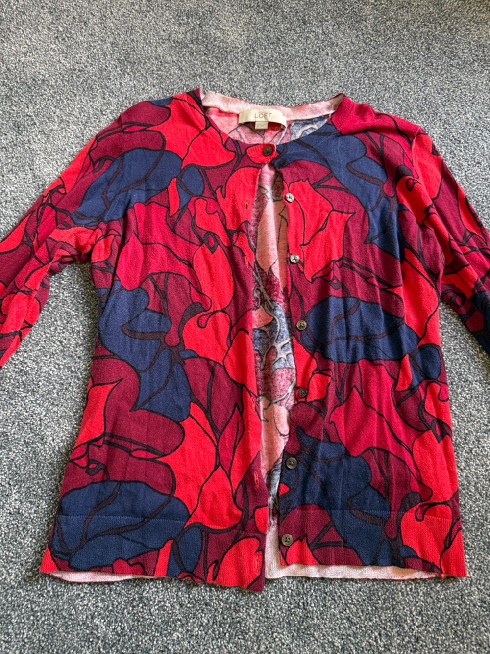 LOFT Red & Navy Floral Cardigan